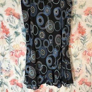 Vintage Womens Black Floral Circle Print Skirt - Blue Accents